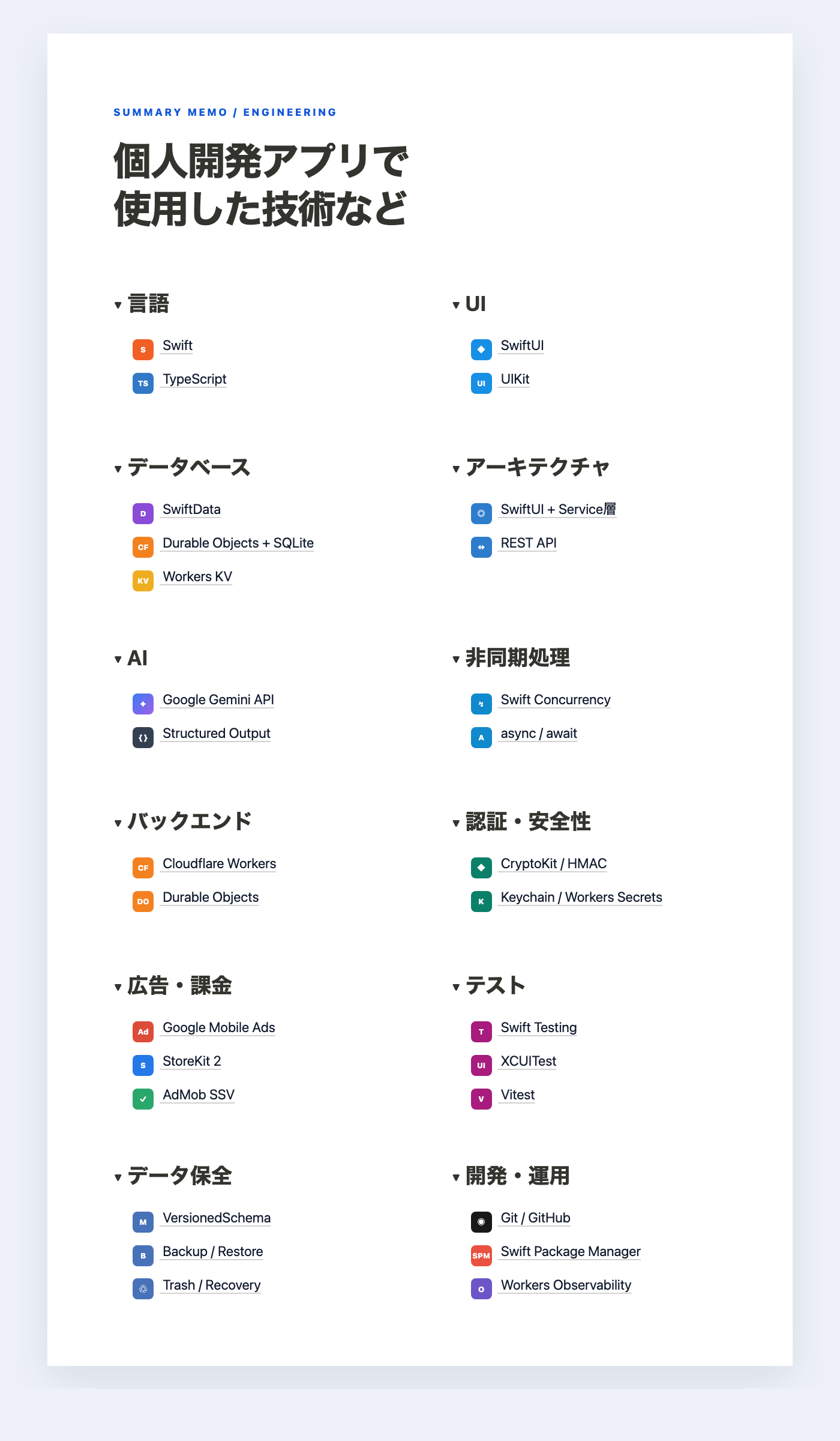SUMMARY MEMOの技術スタック